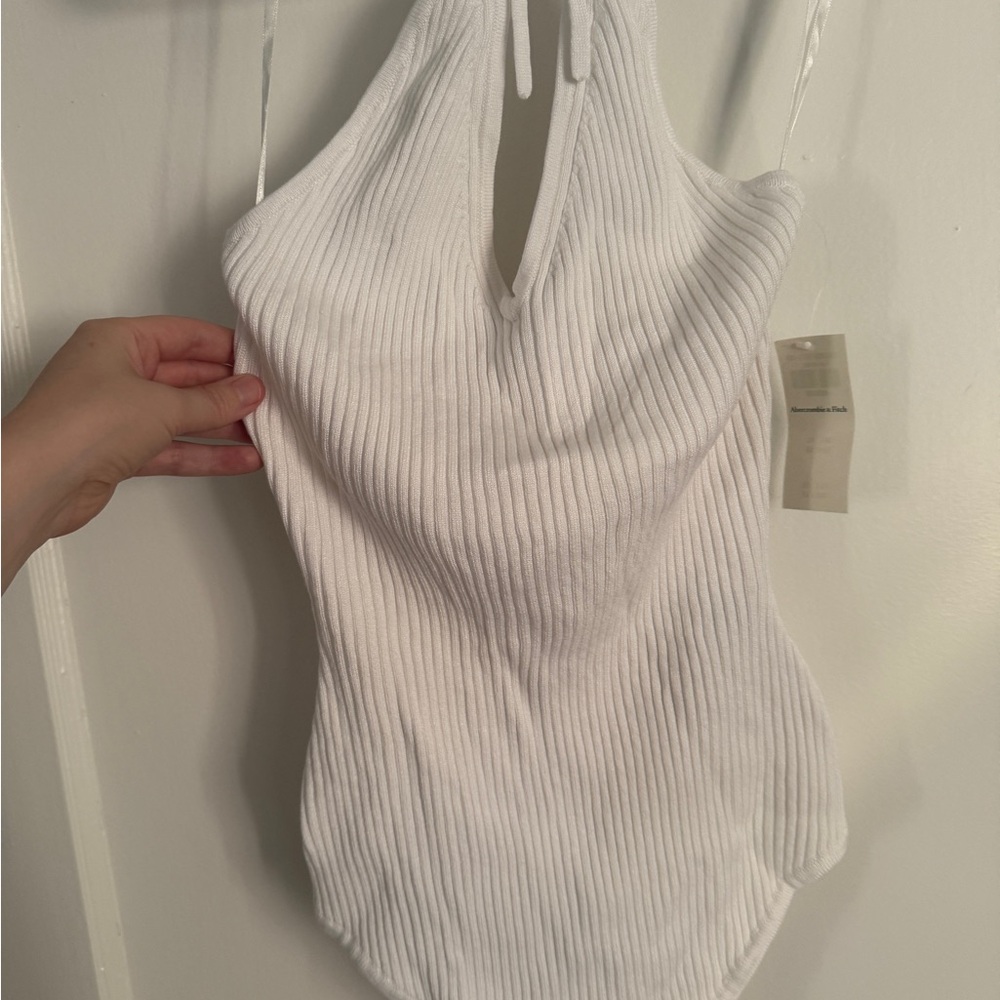 White Ribbed Halter Top
